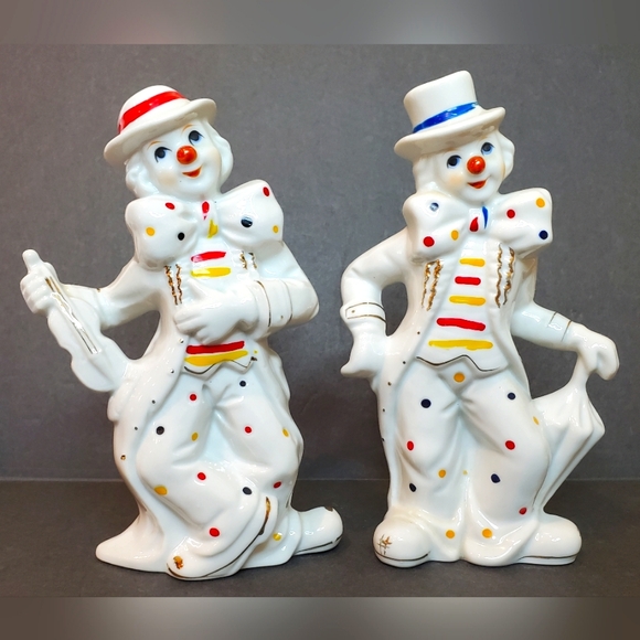 Clown Figurines Sophia-Ann Lot of 2 Bow Ties Polka Dots Clown Decor - Picture 1 of 7